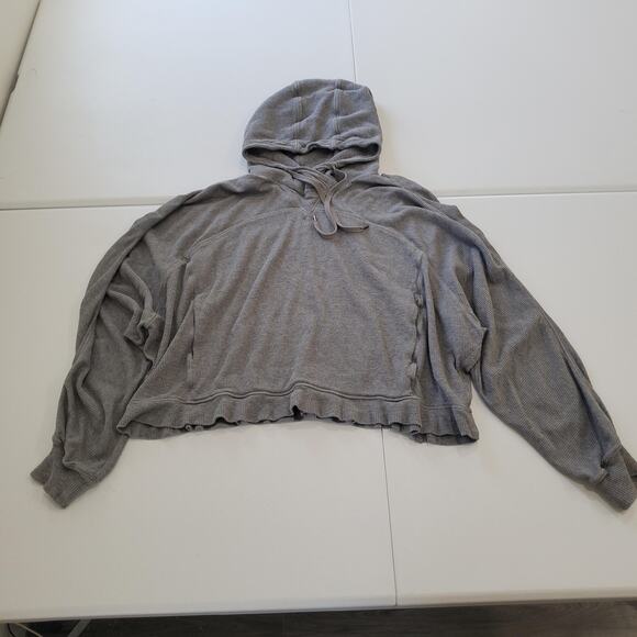 Lululemon Hoodie Womens Medium Large Gray Waffle Knit Cropped Oversized Pullover - Picture 1 of 9